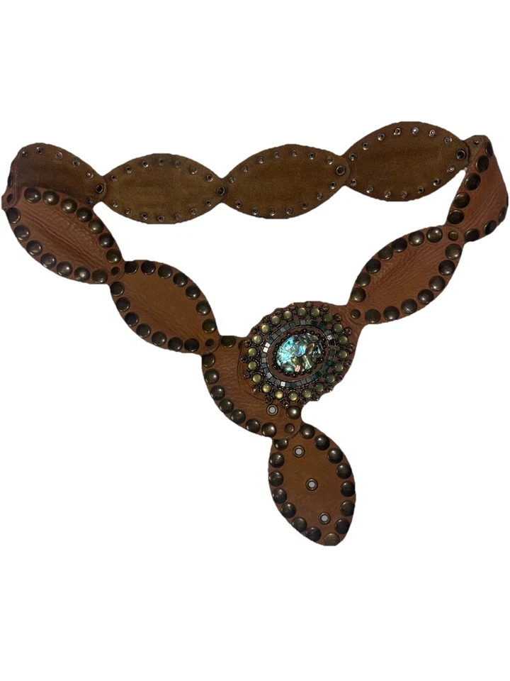 Cinto de quadril Leatherock couro marrom Abalone 38”-43,5” M L Rockabilly Western - Imagem 1 de 4