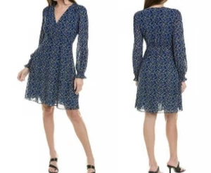 Vestido para mujer Cabi talla XS negro azul multi floral cuello en V malla manga larga - Imagen 1 de 4