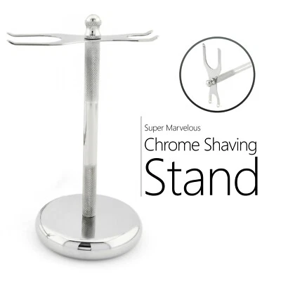 HARYALI LONDON Shaving Stand Holder for Shaving Brush & DE Razors Stainless Steel Chrome Plated