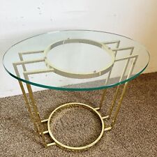 Art Deco Gold Oval Glass Top Side Table