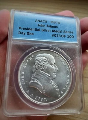 2018 ANACS MS70 -FREE SHIP  - PRESIDENTIAL SILVER METAL SERIES -  JOHN ADAMS - Image 1 of 2
