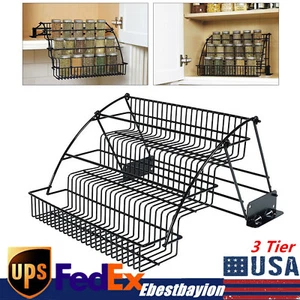 3 Tier Pull down Cabinet Spice Rack Organizer,Metal Storage Shelf for Kitchen - Picture 1 of 14