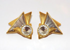 VTG Lady Remington LR Triangle Earrings Pierced Rivoli Crystal Chunky Gold Tone