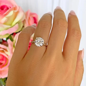 3Ct Round Cut D/VVS1 Moissanite Solitaire Engagement Ring 14K White Gold Finish - Picture 1 of 5