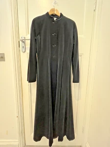 WALLIS SIZE 12 BLACK VELVET COAT 40 INCH BUST FULL LENGTH LONG FUR MAXI DRESS 38 - Picture 1 of 7