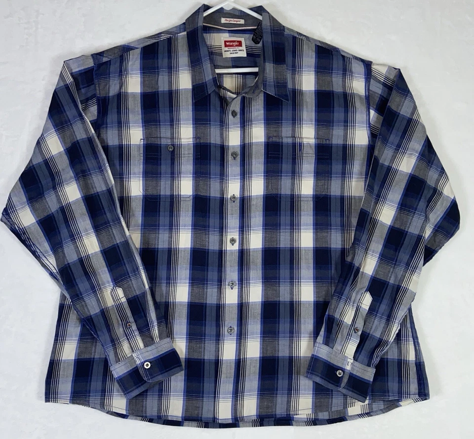Wrangler Men’s Western Shirt Size 3X Plaid Long Sleeve Trucker Pocket Farm - Image 1 of 4