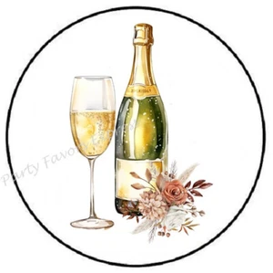 CHAMPAGNE BOTTLE WITH GLASS ENVELOPE SEALS LABELS STICKERS PARTY FAVORS - Picture 1 of 2