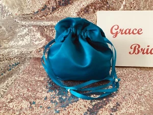 TÜRKIS SATIN DOLLY TASCHE BRAUT BRAUTJUNGFER BLUMENMÄDCHEN **gratis Muster** - Bild 1 von 26