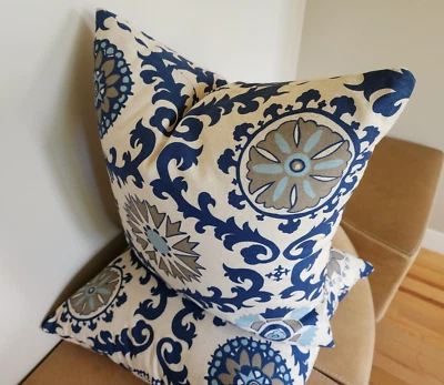 Premier Prints 20x20 Throw Pillow Cover Pair Navy Blue Medallion Zippered NEW - Image 1 of 4