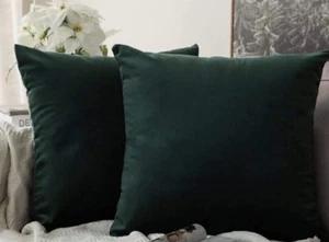 A84 ~ Pair ~ ARMY GREEN VELVET PILLOW COVERS ~ 20 X 20 - Picture 1 of 2