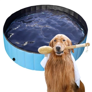 Foldable Dog Swimming Pool Pets Bathing Tub Large Collapsible Kiddie Grooming - Picture 1 of 22