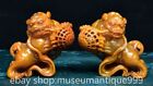 3.4&quot; Chinese Natural Tianhuang Shoushan stone Carving Foo Fu Dog Lion Pair