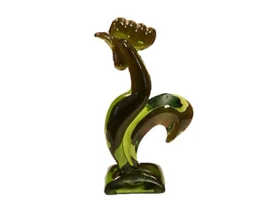 Scultura gallo Kellogg in vetro vichingo verde avocado linea epica Mcm anni 60 - Foto 1 di 6
