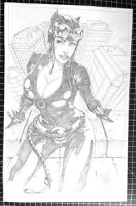 Pinup Lápiz Original Marcio Abreu Catwoman Firmado 11X17 - Imagen 1 de 1