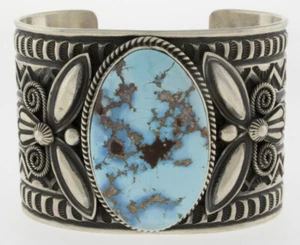 Natural Golden Hill Turquoise Bracelet By Navajo Artist Andy Cadman - Picture 1 of 4