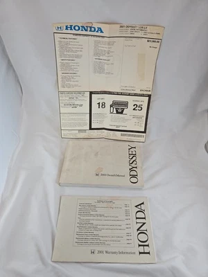Honda Odyssey 2001 manual del propietario + pegatina original de la ventana del concesionario Foto 1 de 3