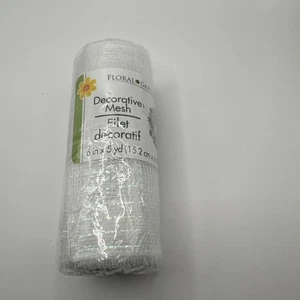 Floral Garden Holiday Decorative Mesh - New - 6" x 5 yd -  White - Picture 1 of 5