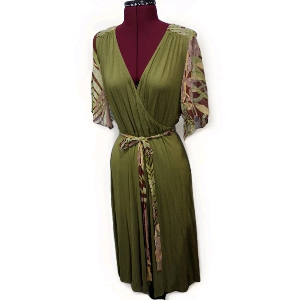 Vestido Sangría Seda Manga Abertura Bosque Etéreo Hada Goblincore Corbata Cintura Talla 14 Foto 1 de 4