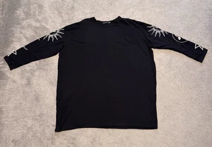 Boohoo Women’s Black Long Sleeve Top With White Sun Moon Star Print Down Arms 20 - Picture 1 of 4