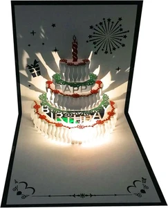 3D Pop Up Birthday Cards,Warming LED Light Cake Music Happy Card Postcards Greet - Picture 1 of 4