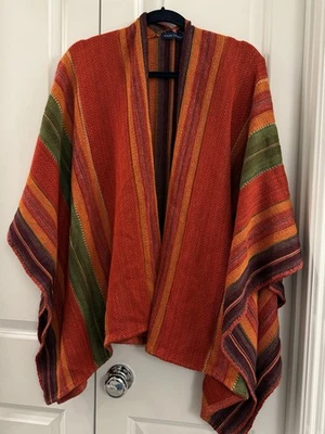 Ralph Lauren Serape Indian Tribal Blue Label Poncho Linen Silk Blend Size XS/S - Image 1 of 4
