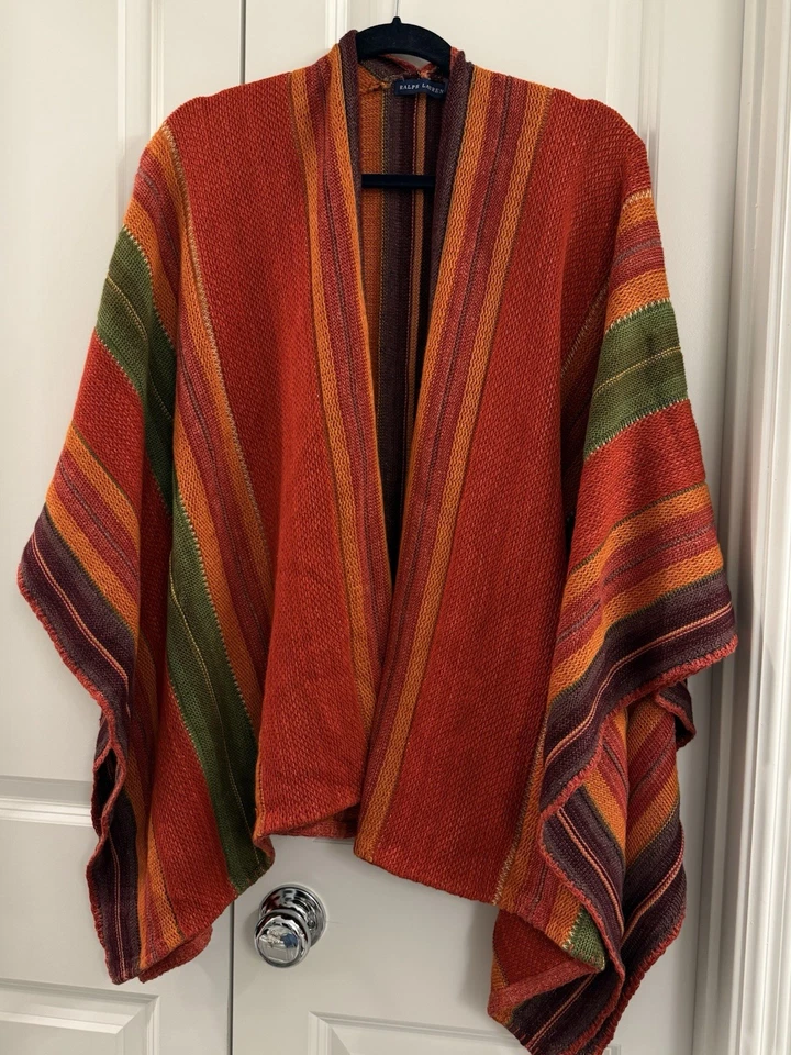 Ralph Lauren Serape Indian Tribal Blue Label Poncho Linen Silk Blend Size XS/S - Image 1 of 4