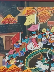 Pintura gouache año nuevo chino vintage arte popular original con dragón enmarcado - Imagen 1 de 10