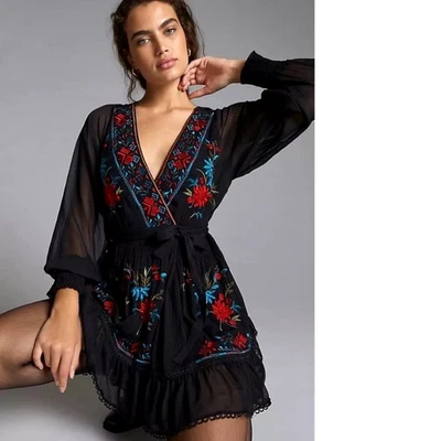 Vestido Anthropologie Not So Serious Floral Bordado Talla L Azteca Casa Bruja Foto 1 de 4