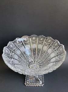 Queen Lace Crystal Hand Cut Pedestal Compote Vase Bowl 7”H ~MINT ~ - Picture 1 of 12