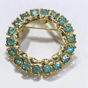 Vintage blaue Strass Kreis Brosche Anstecknadel goldfarben funkelnd 1-1/2" Statement - Bild 1 von 7