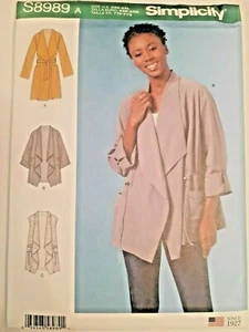Coat Jacket Vest Simplicity Sewing Pattern S8989 Size XXS - XXL Open Front FF  - Picture 1 of 5