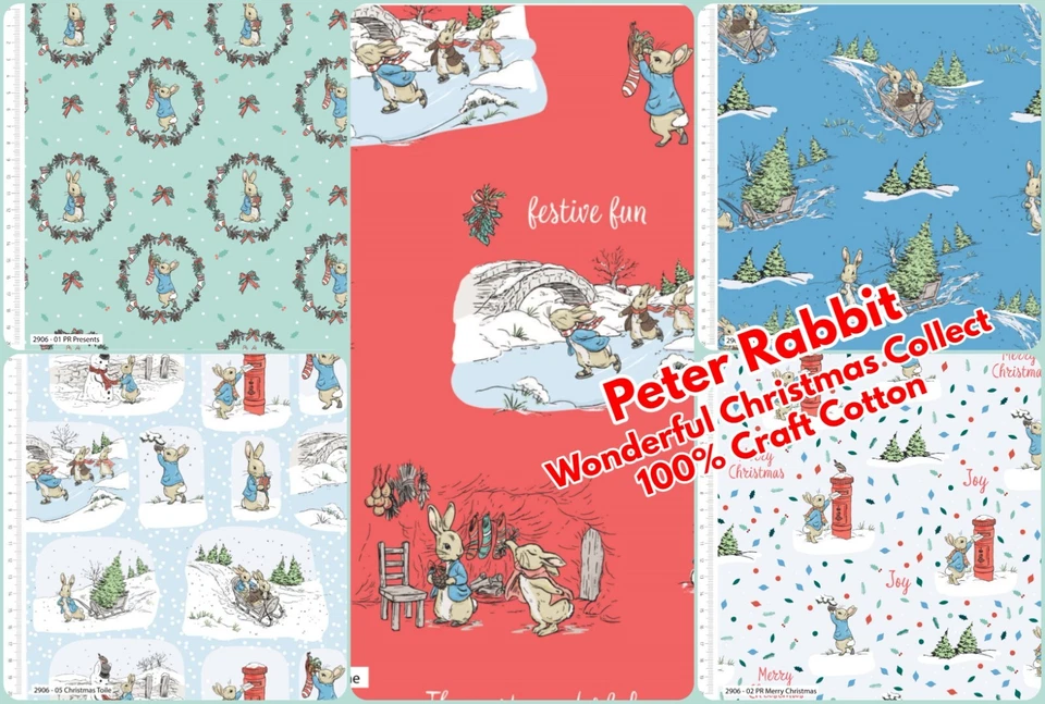 Peter Rabbit Wonderful Christmas Collection - 100% Craft Cotton Fabric Material - Image 1 of 1