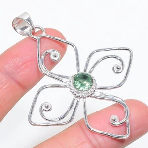 Green Amethyst Gemstone Handmade 925 Sterling Silver Jewelry Pendant Sz 2.75" - Picture 1 of 1