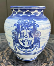 Blue White Porcelain Pottery Vase Coat Of Arms Signed