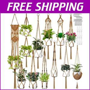 12 Pcs Bohemian Macrame Plant Hangers with Adjustable Hooks for Indoor/Outdoor - Picture 1 of 8