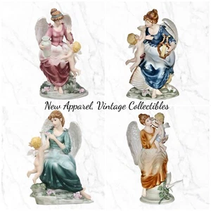 4 Vintage Porcelain Angels & Goddess 10" Figurines Set, Hand Painted Statues Lot - Picture 1 of 6