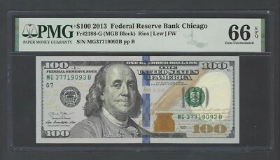 United States-Federal Reserve 100 Dollars 2013 Fr#2188-G (MGB Block)UNC Grade 66 - Image 1 of 2
