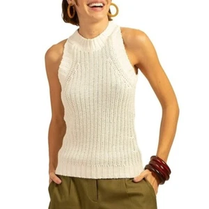 Maglione smanicato maglia bianca Trina Turk nuovo con etichette cotone acrilico donna XS NUOVO - Foto 1 di 10