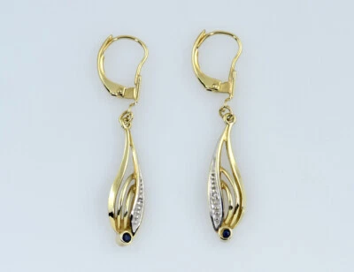 Ohrringe Ohrhänger Saphir 333/000 8 K Gelbgold - Bild 1 von 3