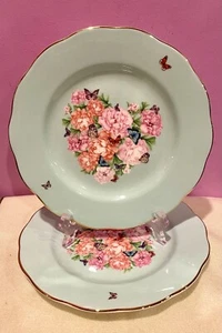 PAIR Royal Albert Miranda Kerr BLESSINGS 8" PLATES Mint Green Butterflies EUC - Picture 1 of 17
