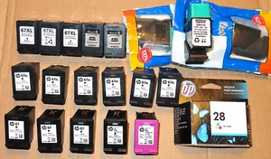 Used Empty Lot Printer Ink Cartridges 67, 67XL, HP Black, Tri-Color 28 Sealed - Photo 1/6