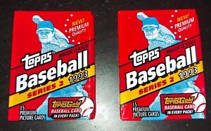 1993 Topps Baseball SERIES 2: Two (2) Sealed Unopened Pack 1 Gold card in each 