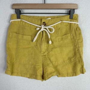 C&C California Shorts Womens Small Yellow Linen Blend Elastic Waist Boho Coastal - Picture 1 of 4