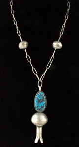 Natural Sleeping Beauty Turquoise Squash Blossom Necklace By Daniel Coriz - Picture 1 of 5