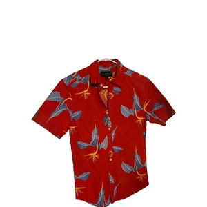 Mens Shirt No Boundaries Button Up Red Leaf Island Pattern Business Casual Dress - Picture 1 of 8