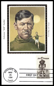 1984 Jim Thorpe FDC An American Legend Colorano Silk Cachet Postcard - Picture 1 of 2
