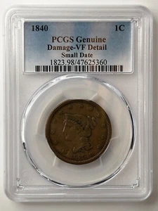 1840 Braided Hair Large Cent PCGS VF Details Small Date - Picture 1 of 8