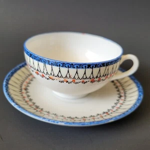 TEA CUP & SAUCER SET by TOMOE CHINA Blue with SpiderWeb Design Made in Japan #C - Imagen 1 de 3