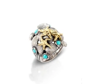 Anello fascia donna artigianale argento stelle marine conchiglie Made in Italy - Picture 1 of 2