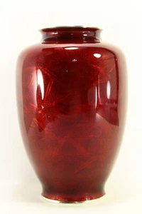 = Meiji Ea. 20th C. Japanese Cloisonne Enamel Pigeon Blood Ginbari Vase, Sato - Picture 1 of 20